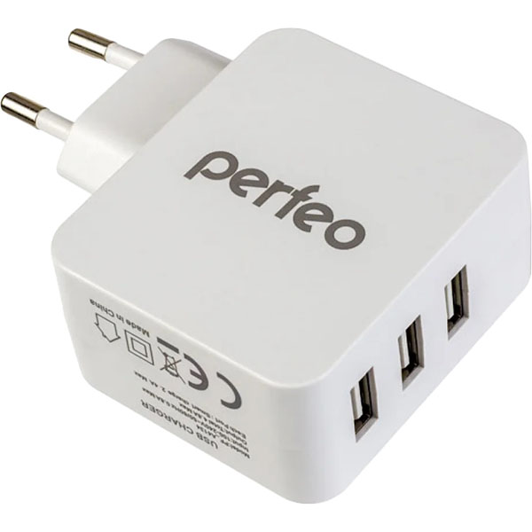фото Сетевое зарядное устройство сube 3, usb, 4.8а white (pf_a4134) perfeo