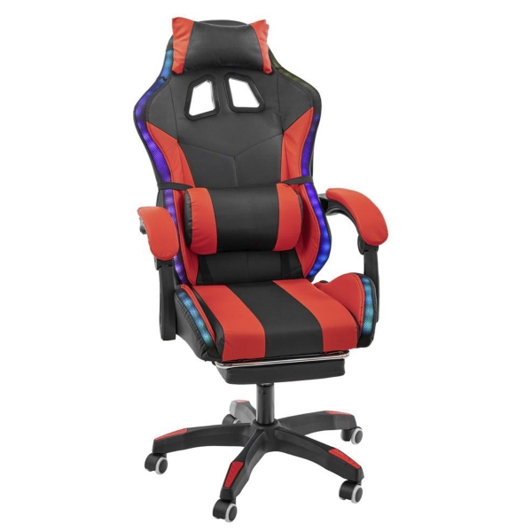 фото Игровое кресло alfa pro vision, с подножкой, rgb led-подсветкой, чёрное/красное (fr 0678) bradex