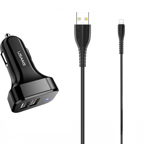 фото Автомобильное зарядное устройство usams-nt travel kit king tu series lightning u35 black (ут000029190)