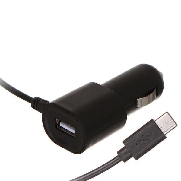 фото Автомобильное зарядное устройство tech ac-1a 1xusb 1a, встроенный кабель usb type-c black (ут000021223) red-line