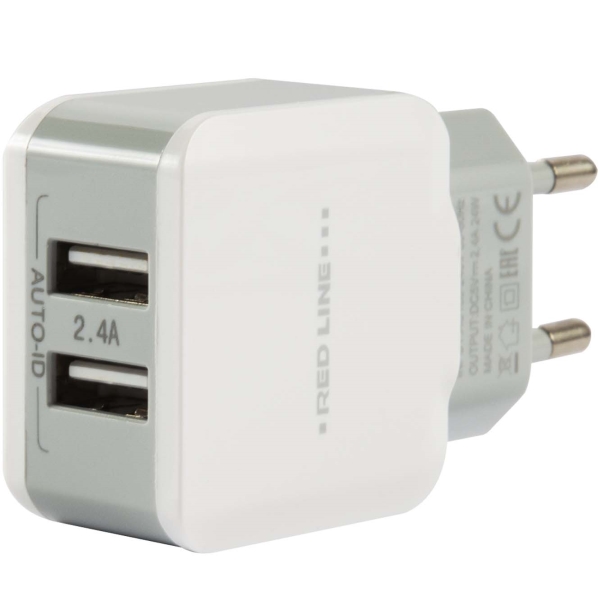 фото Сетевое зарядное устройство 2xusb nc-2.4a 2.4a + кабель microusb white (ут000021948) red-line