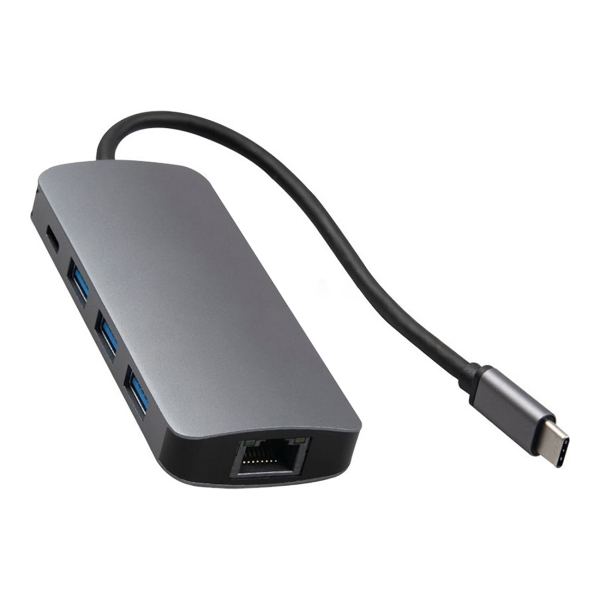 фото Адаптер usb type-c, 8 в 1 для ноутбука, алюминий серый (ут000021634) red line