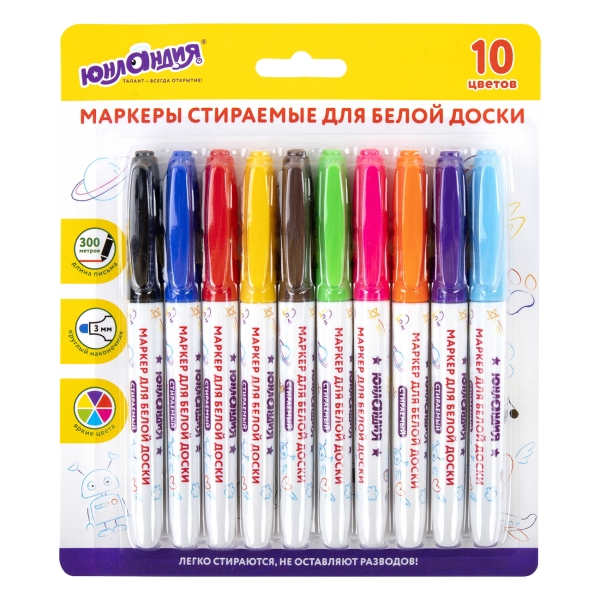 фото Маркеры стираемые для белой доски colorway, 10 цветов (152100) юнландия