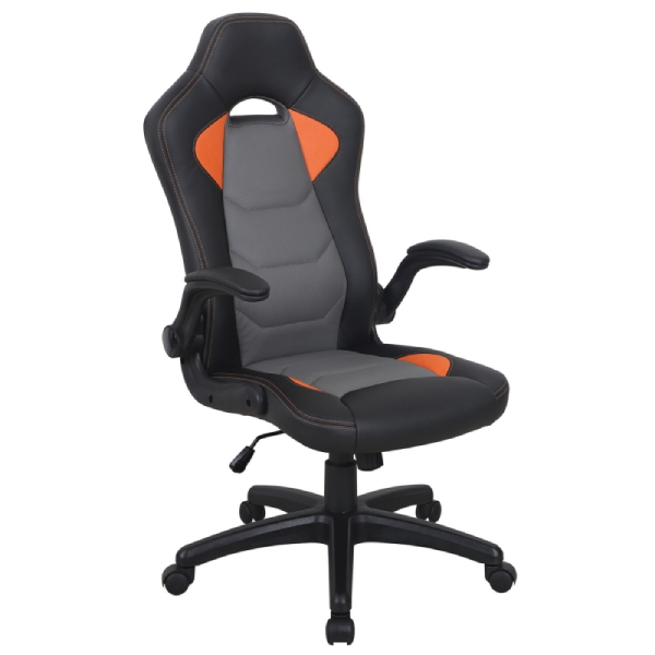 фото Игровое кресло skill gm-005, откидные подлокотники, экокожа, черное/оранжевое (532495) brabix