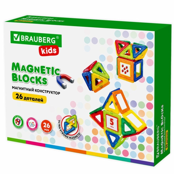 фото Магнитный конструктор magnetic blocks, 26 деталей (663844) brauberg