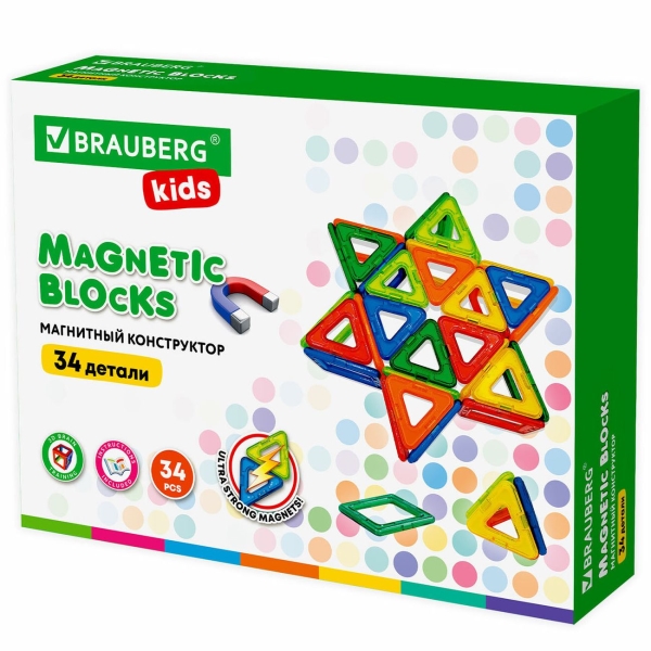 фото Магнитный конструктор big magnetic blocks, 34 детали (663845) brauberg