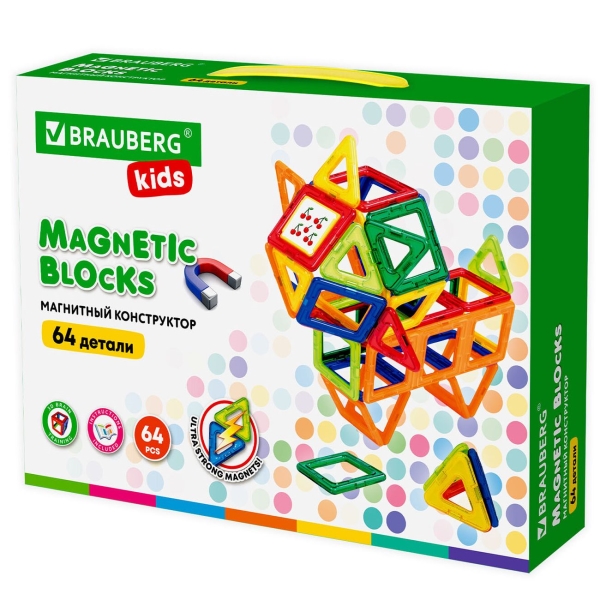 фото Магнитный конструктор big magnetic blocks, с колесной базой, 64 детали (663847) brauberg