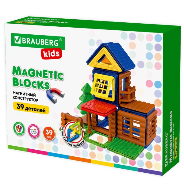 фото Магнитный конструктор magnetic build blocks-3 "построй дом", 39 деталей (663849) brauberg