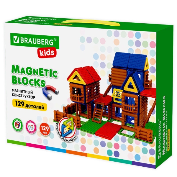 фото Магнитный конструктор mega magnetic build blocks-129 "построй дом", 129 деталей (663850) brauberg