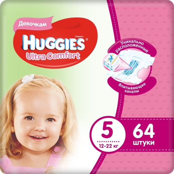 фото Подгузники ultra comfort, для девочек, размер 5, 12-22 кг, 64 шт huggies