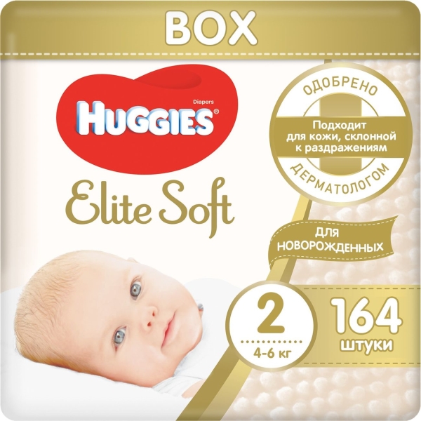 фото Подгузники elite soft, размер 2, 4-6 кг, 164 шт box huggies