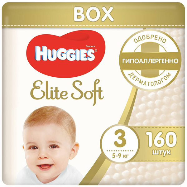 фото Подгузники elite soft, размер 3, 5-9 кг, 160 шт box huggies