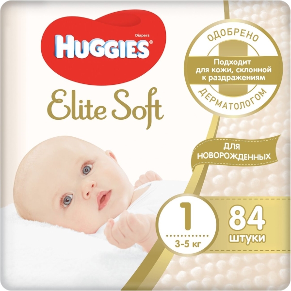 фото Подгузники elite soft 1, 3-5 кг, 84 шт huggies