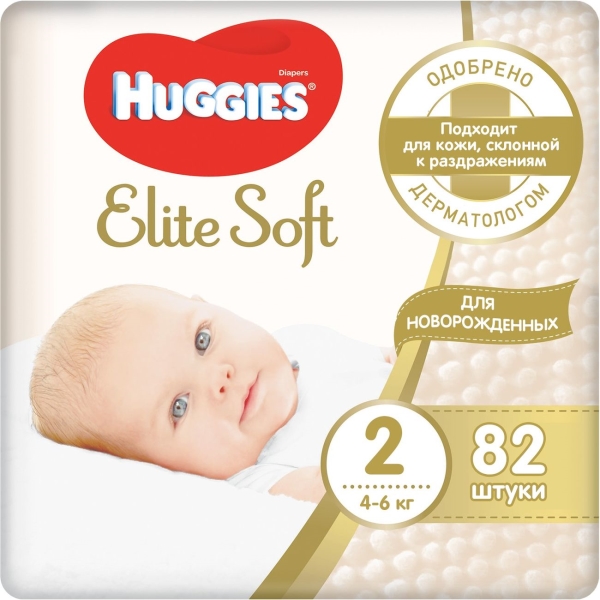 фото Подгузники elite soft 2, 4-6 кг, 82 шт huggies