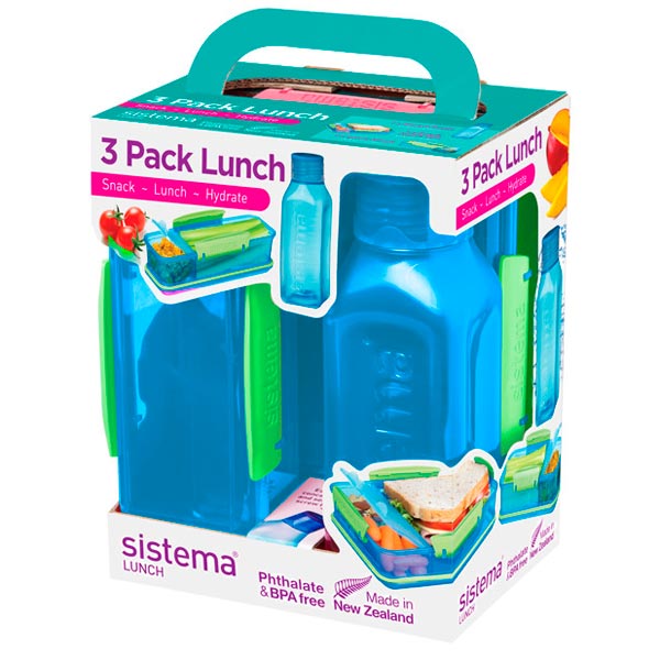 фото Набор для ланча с бутылкой 3 pack lunch, 475 мл blue (1595) sistema