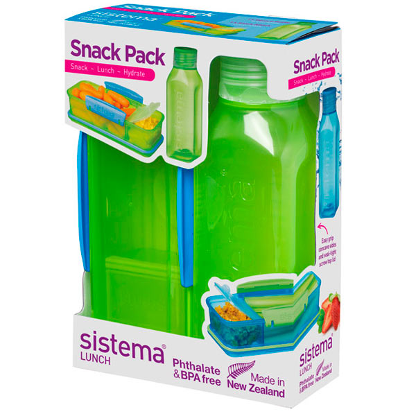 фото Контейнер и бутылка для воды lunch snack pack, 475 мл green (1596) sistema