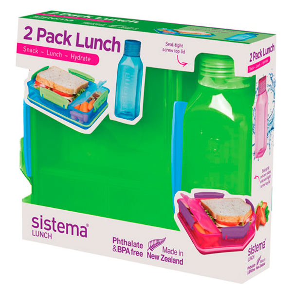 фото Контейнер и бутылка для воды 2 pack lunch, 475 мл green (1597) sistema