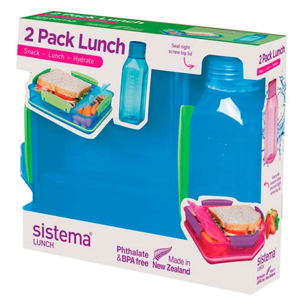 фото Контейнер и бутылка для воды 2 pack lunch, 475 мл blue (1597) sistema