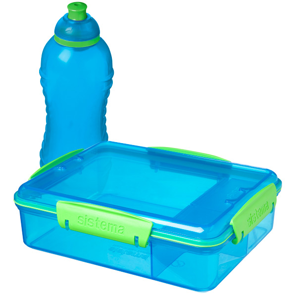 фото Контейнер с разделителем и бутылка для воды lunch pack, 975 мл blue (41575) sistema