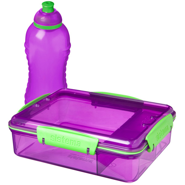 фото Контейнер с разделителем и бутылка для воды lunch pack, 975 мл violet (41575) sistema