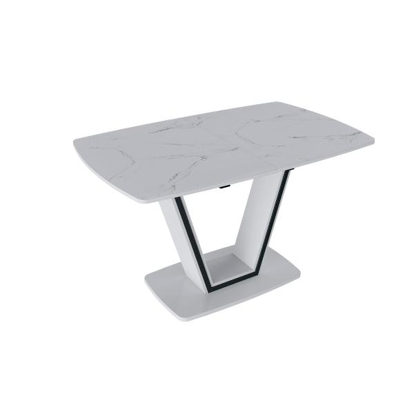 фото Обеденный стол "дели", 130х77х80 см, белый глянец/стекло матовое белый мрамор (196931) трия