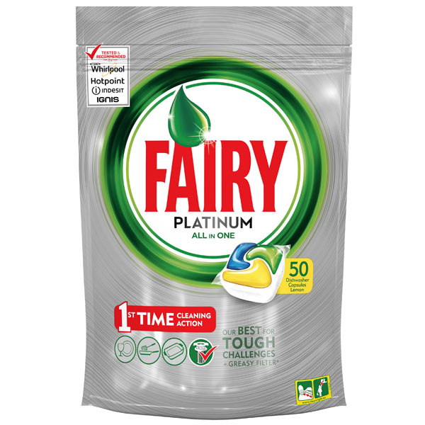 фото Капсулы для посудомоечной машины platinum all-in-one, 50 шт fairy