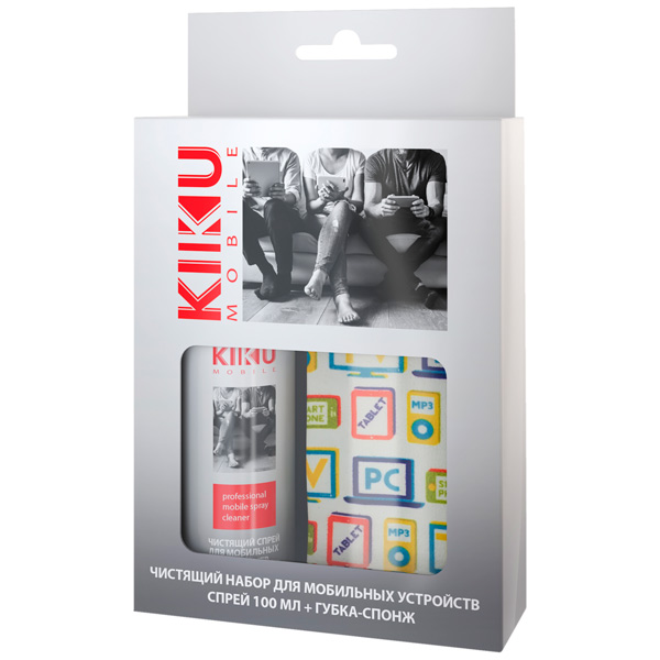 фото Чистящий набор для мобильных устройств спрей, 100 мл + губка-спонж (008) kiku mobile