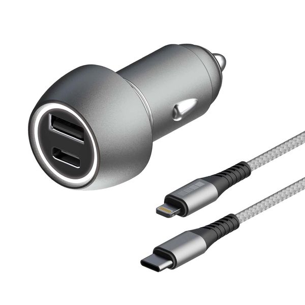 фото Автомобильное зарядное устройство usb type-c/usb type-a, 30w, нейлон, 1,5 м silver (is-сc-pdtcmfi18-000b210) interstep