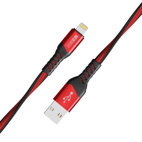 фото Кабель для ipod, iphone, ipad usb/lightning, плоский, 1,2 м red/black (is-dc-ftmfirdbk-000b210) interstep