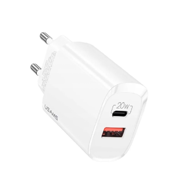 фото Сетевое зарядное устройство qc3.0 + pd3.0 20w fast charger white (cc121tc01) usams