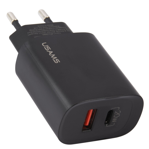 фото Сетевое зарядное устройство qc3.0 + pd3.0 20w fast charger black (cc121tc02) usams