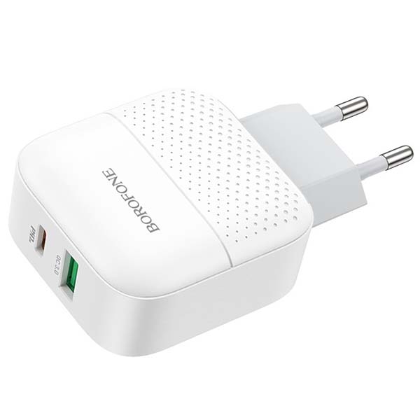 фото Сетевое зарядное устройство premium ba46a usb + type-c pd 18w + qc3.0 white (ут000024165) borofone