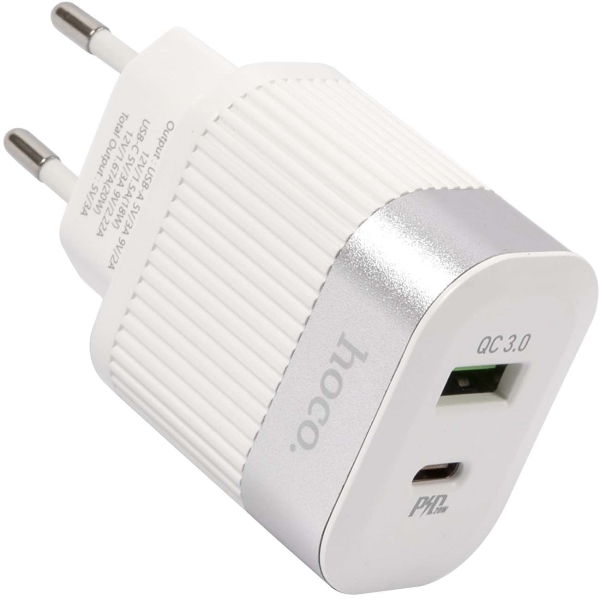 фото Сетевое зарядное устройство rc4 usb + type-c pd 20w + qc3.0 white (ут000024733) hoco