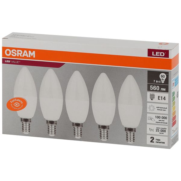 фото Светодиодные лампы led value lvclb60 7sw/840 230в e14, 5 шт (4058075577954) osram