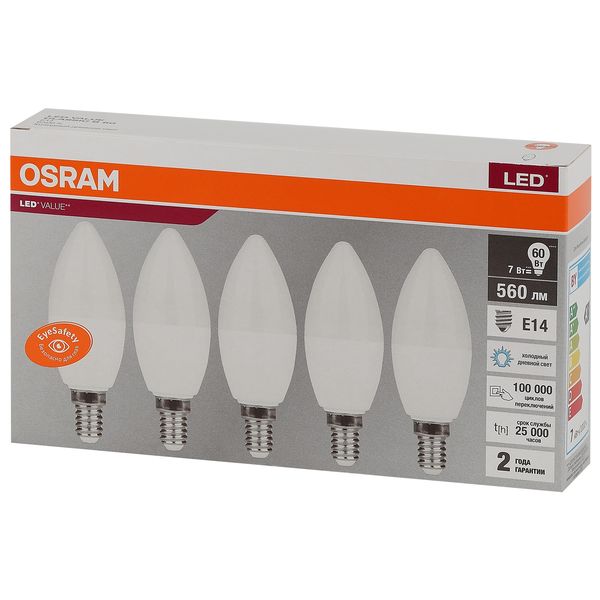 фото Светодиодные лампы led value lvclb60 7sw/865 230в e14, 5 шт (4058075577985) osram