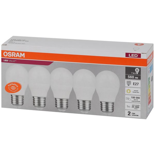 фото Светодиодные лампы led value lvclp60 7sw/830 230в e27, 10 шт (4058075578197) osram