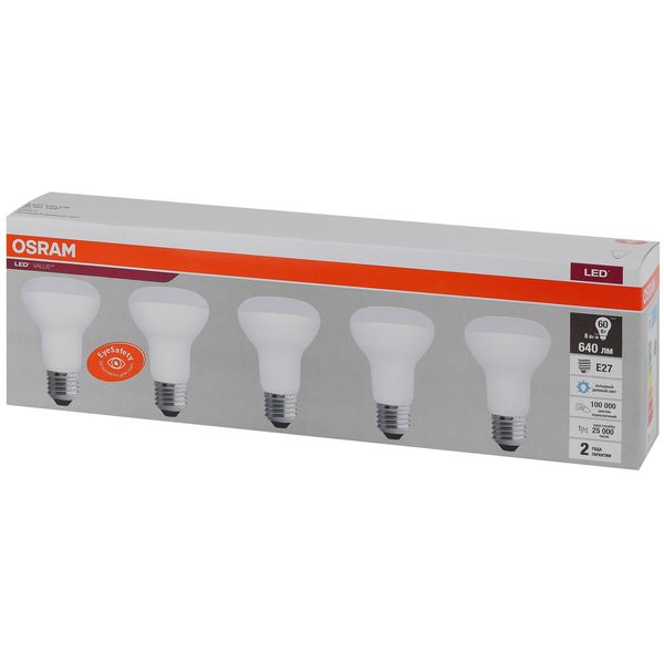 фото Светодиодные лампы led value lvr60 8sw/865 230в e27, 5 шт (4058075584099) osram