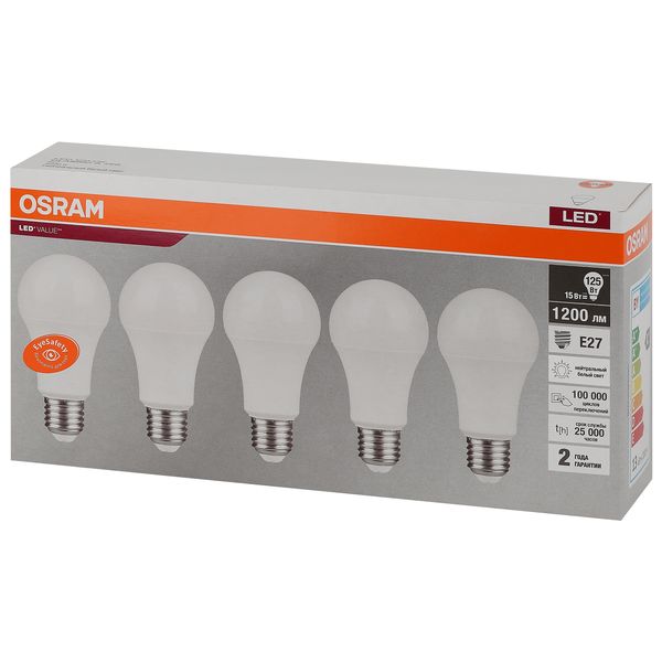 фото Светодиодные лампы led value lvcla125 15sw/840 230в e27, 5 шт (4058075577831) osram