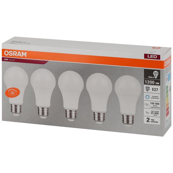 фото Светодиодные лампы led value lvcla125 15sw/865 230в e27, 5 шт (4058075577862) osram