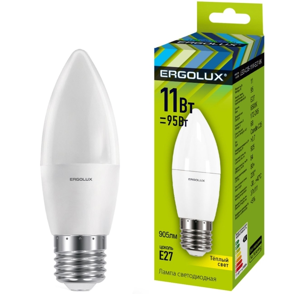 фото Светодиодные лампы led-c35-11w-e27-3k, 10 шт ergolux