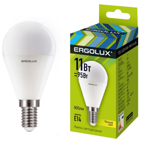 фото Светодиодные лампы led-g45-11w-e14-3k, 10 шт ergolux