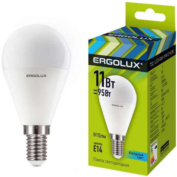 фото Светодиодные лампы led-g45-11w-e14-4k, 10 шт ergolux