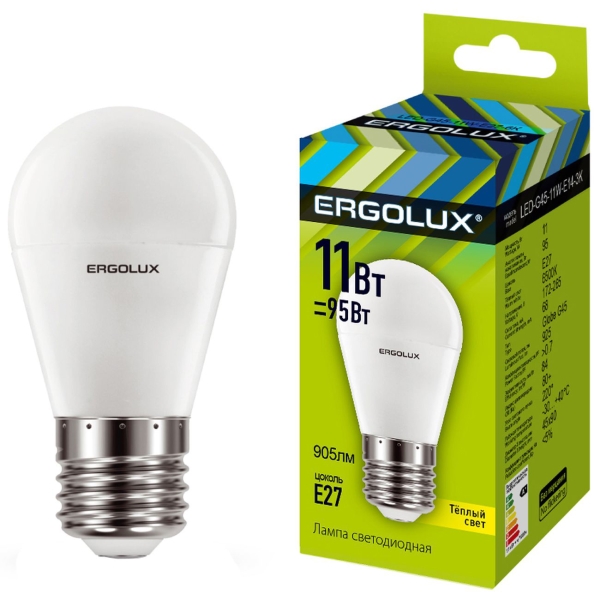 фото Светодиодные лампы led-g45-11w-e27-3k, 10 шт ergolux