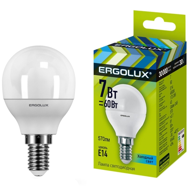 фото Светодиодные лампы led-g45-7w-e14-4k, 10 шт ergolux