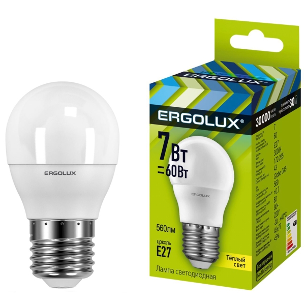 фото Светодиодные лампы led-g45-7w-e27-3k, 10 шт ergolux