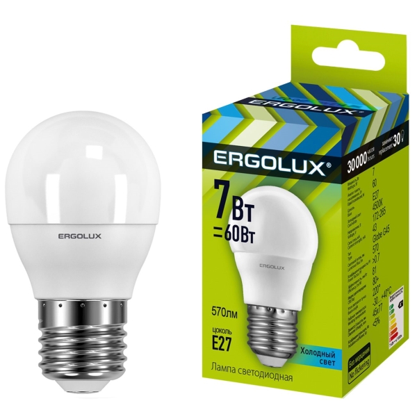 фото Светодиодные лампы led-g45-7w-e27-4k, 10 шт ergolux