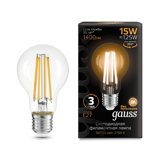 фото Светодиодные лампы filament а60 15w 1400lm 2700к е27, 10 шт (102902115) gauss