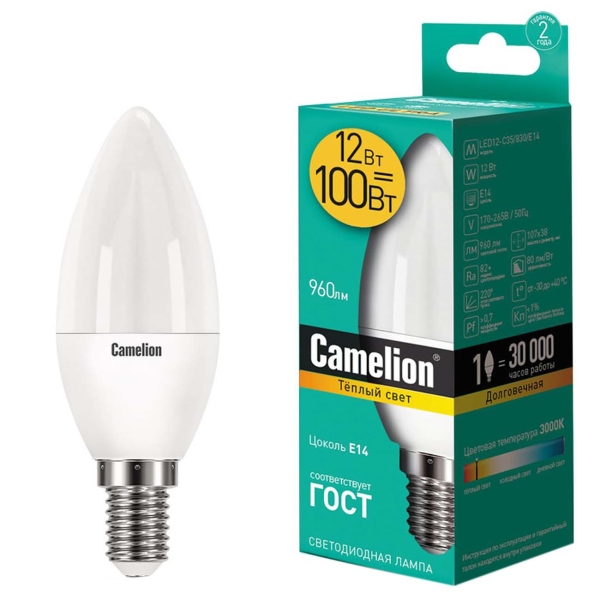 фото Светодиодные лампы led12-c35/830/e14, 10 шт camelion