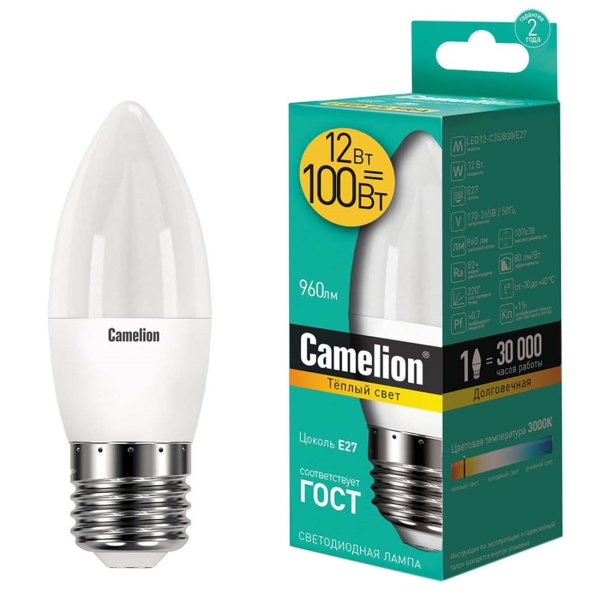 фото Светодиодные лампы led12-c35/830/e27, 10 шт camelion