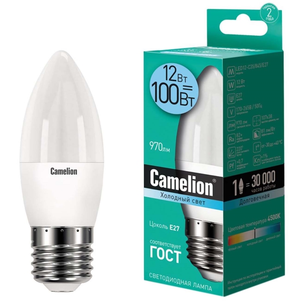 фото Светодиодные лампы led12-c35/845/e27, 10 шт camelion